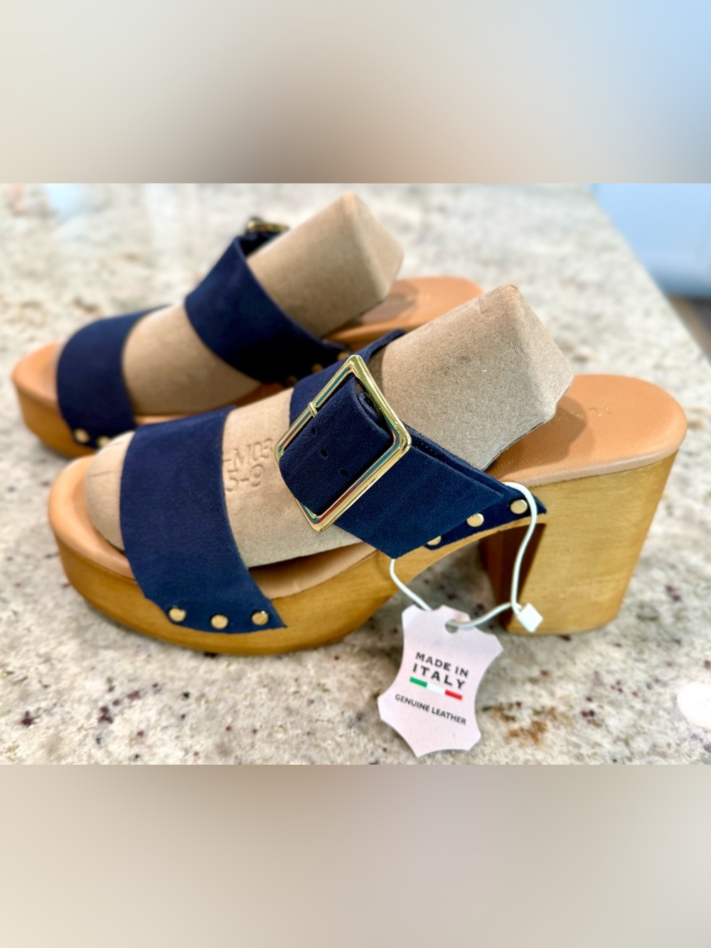 Ilaria Sartori Made in Italy Navy Suede Platform Sandals